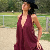 TOJHA (wine red) Denzelle halter maxi set