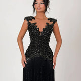TABJA (black) Nuitpetal fringe gown