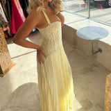 FENITY (butter yellow) Gaia pleated halter maxi