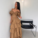 AJE (tan/brown) Eleni Tiered Maxi frill skirt/top set