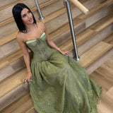 LIA STUBLLA (forest green) Trinity Lace Bustier Gown
