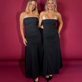 ST AGNI (black) Gathered strapless longline midi