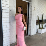 SOLACE LONDON (pink) Kira Twill one shoulder gown