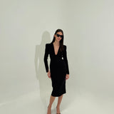 ALEX PERRY (black) Long sleeve V neck midi