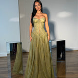 LIA STUBLLA (forest green) Trinity Lace Bustier Gown
