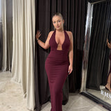 NOOKIE (wine/burgundy) Demi halter maxi