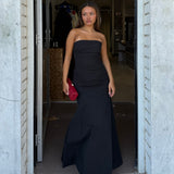 ST AGNI (black) Gathered strapless longline midi