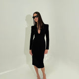 ALEX PERRY (black) Long sleeve V neck midi