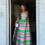 PASDUCHAS (pink/green stripe) Pippa strapless midi