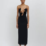 CHRISTOPHER ESBER Curly Petal Spaghetti Strap Venus Maxi (Black)