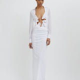 CHRISTOPHER ESBER Curly Petal Long Sleeve Venus Maxi (White)