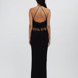 CHRISTOPHER ESBER (black) Lace Fluted Silk halter gown