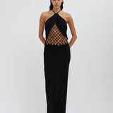 CHRISTOPHER ESBER (black) Lace Fluted Silk halter gown