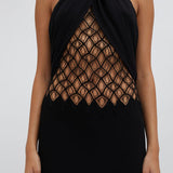 CHRISTOPHER ESBER (black) Lace Fluted Silk halter gown