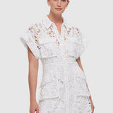 LEO LIN (white) Audrey Lace shortsleeve pocket midi