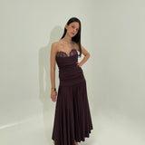 MAGDA BUTRYM (brown/purple) Crochet lace draped drop waist midi