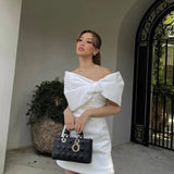 RACHEL GILBERT (white) Kace off shoulder bow mini