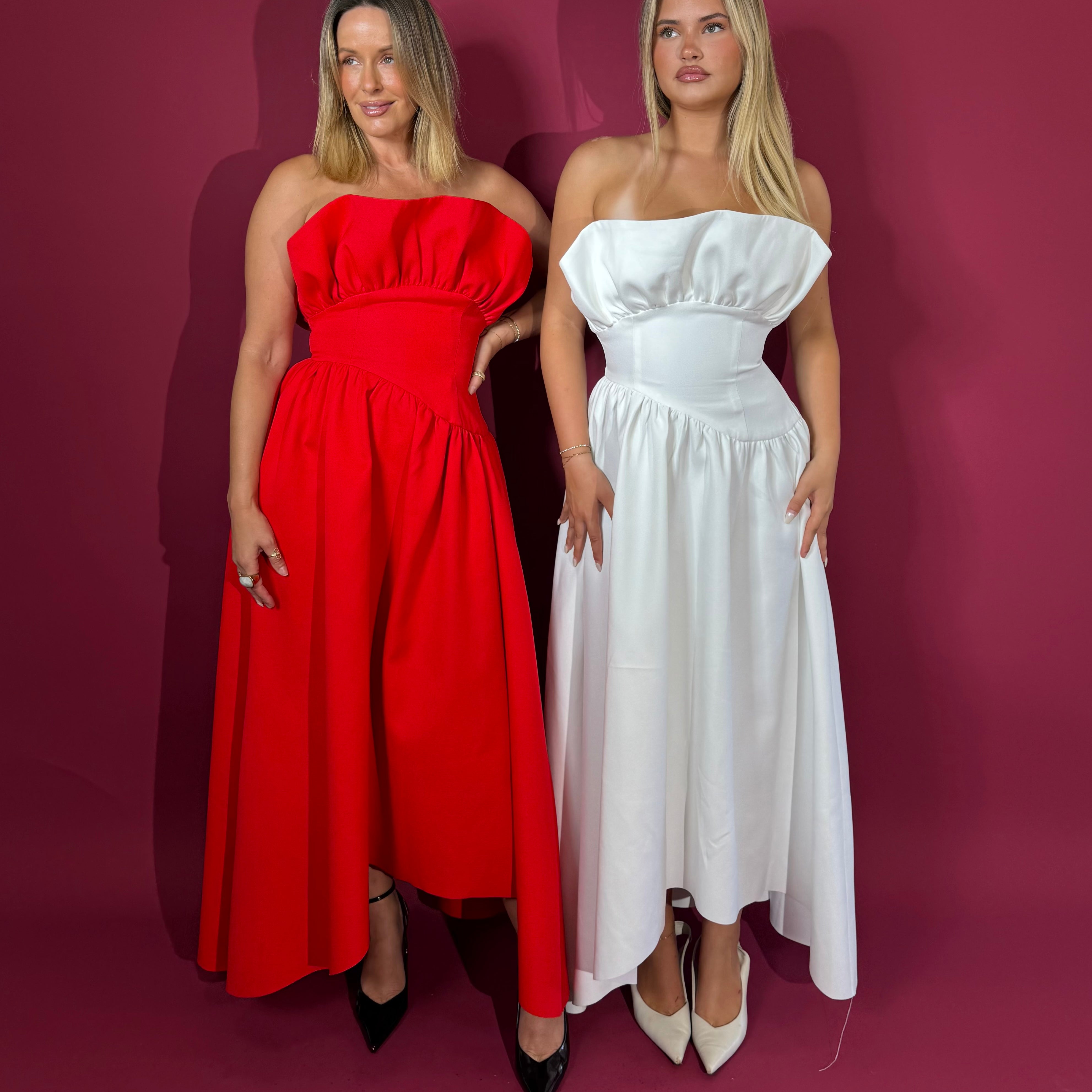 ELLIATT (red) Laurel strapless frill gown
