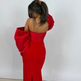 SOLACE LONDON (red) Arla off shoulder gown