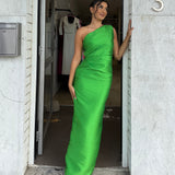 SOLACE LONDON (green) Kira Twill one shoulder gown