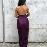 HEIRESS BEVERLY HILLS (wine/burgundy) Sculpting scuba mesh halter maxi