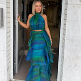 YAURA FAARI (blue/green) Aquarelle skirt/top set