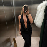 MISHA (black) Vanessa jersey halter maxi