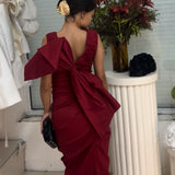 RACHEL GILBERT (burnt red) Zora high neck bow gown