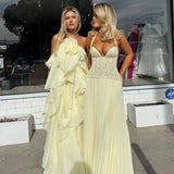 FENITY (butter yellow) Gaia pleated halter maxi