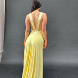 ANCE GRIA (lemon yellow) Rosa deep plunge gown
