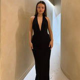 MISHA (black) Delta Suiting halter maxi