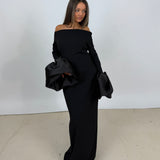 SOLACE LONDON (black) Talia off shoulder maxi
