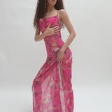 KIM SHUI (pink) Chiffon Rose floral maxi