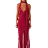 I AM DELILAH (red/white) polka dot halter maxi