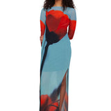 RAT AND BOA (blue/red) Santino floral long sleeve maxi