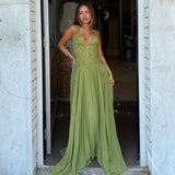 FENITY (green) Gaia pleated halter maxi