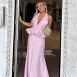ELLIATT (baby pink) Fiorina halter peplum maxi