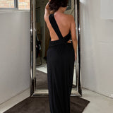 MISHA (black) Solstice one shoulder maxi