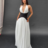 LEAU (black/white) Harlowe halter maxi