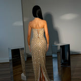 VILDANE KAMEROLLI (nude/silver) Viola Diamond Beaded Gown