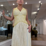 ORELTH (yellow) Aurea halter fringe gown