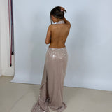 CALIA (silver) Leila halter sequin maxi