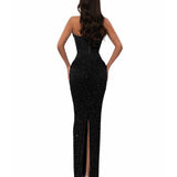 ALBINA DYLA (black) Crystal Halter Couture Gown