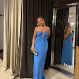 CHRISTOPHER ESBER (blue) arced palm strapless gown