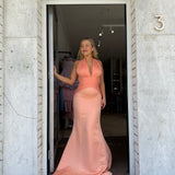 CUSTOM MADE (peach) halter gown