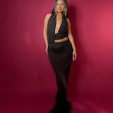 CHRISTOPHER ESBER (brown) Draped cumberbund halter maxi