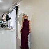 MISHA (wine) Evianna halter bow gown