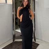 MISHA (black) Solstice one shoulder maxi