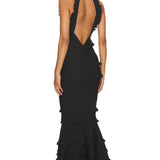 ELLIATT (black) Theatrical halter frill gown