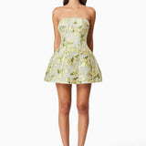 ELLIATT (green floral) Darner floral strapless mini